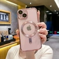 thumbnail image 2 of for iPhone 15 Case Magnetic Clear with Camera Lens Protector MagSafe Electroplated Silicone Dust-Proof Net Shockproof Protective Phone Case Cover 6.1 Inch - Pink, 2 of 12