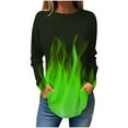 thumbnail image 3 of QATAINLAV Womens Tops Dressy Fall Round Neck Pullover Casual T Shirts Fashion Flame Printed Blouse Long Sleeve Loose Sweatshirt Green XL, 3 of 6