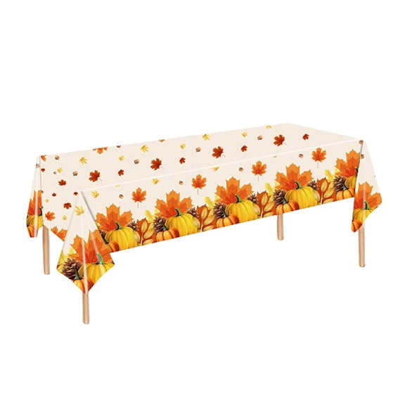 1 Pc Halloween Tablecloth Pumpkin Autumn Design Fabric Table Cover for Holiday Party Dining 274x137cm, Orange