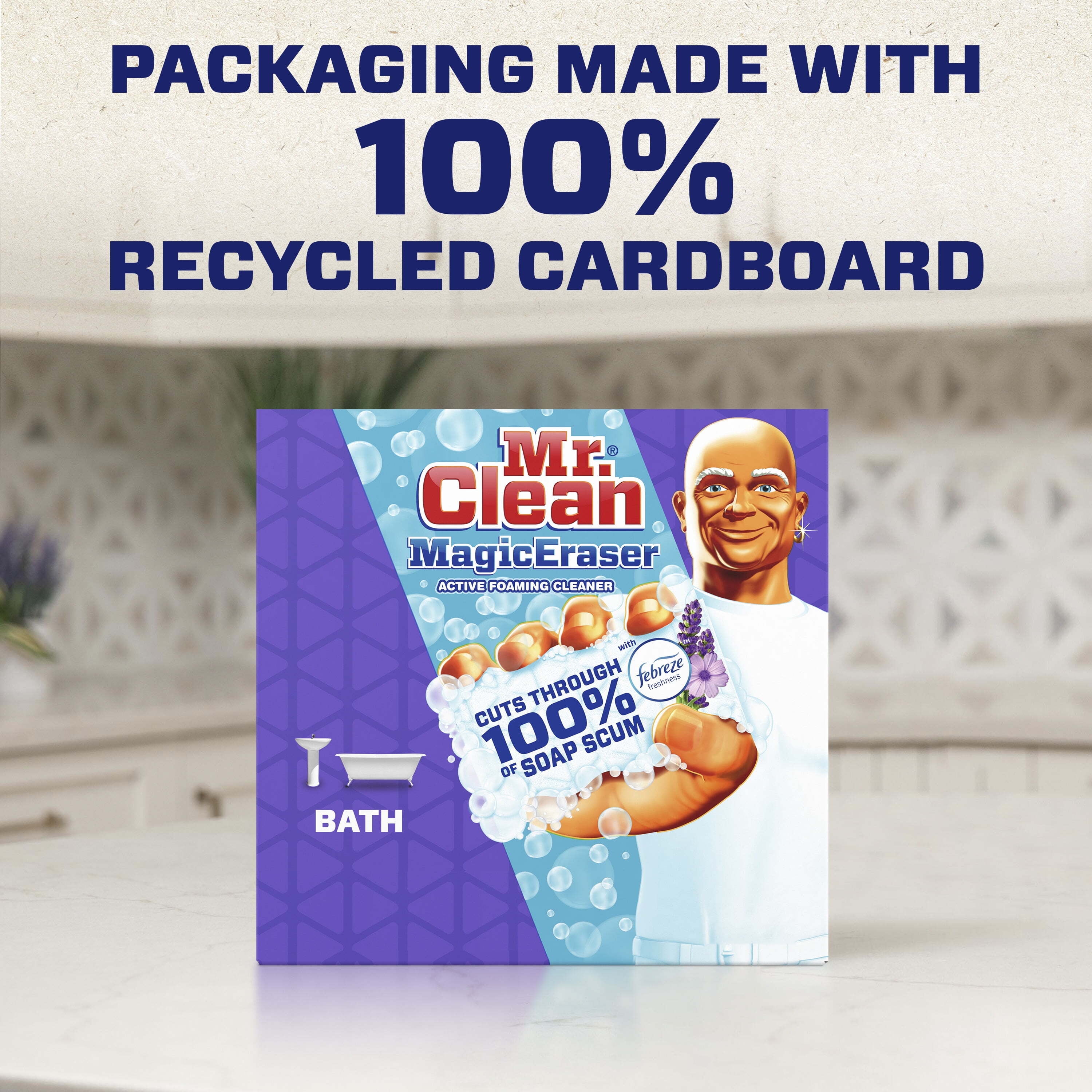 Mr. Clean Magic Eraser Bath with Febreze Lavender Scent, Cleaning Pads with Durafoam, 10 Ct