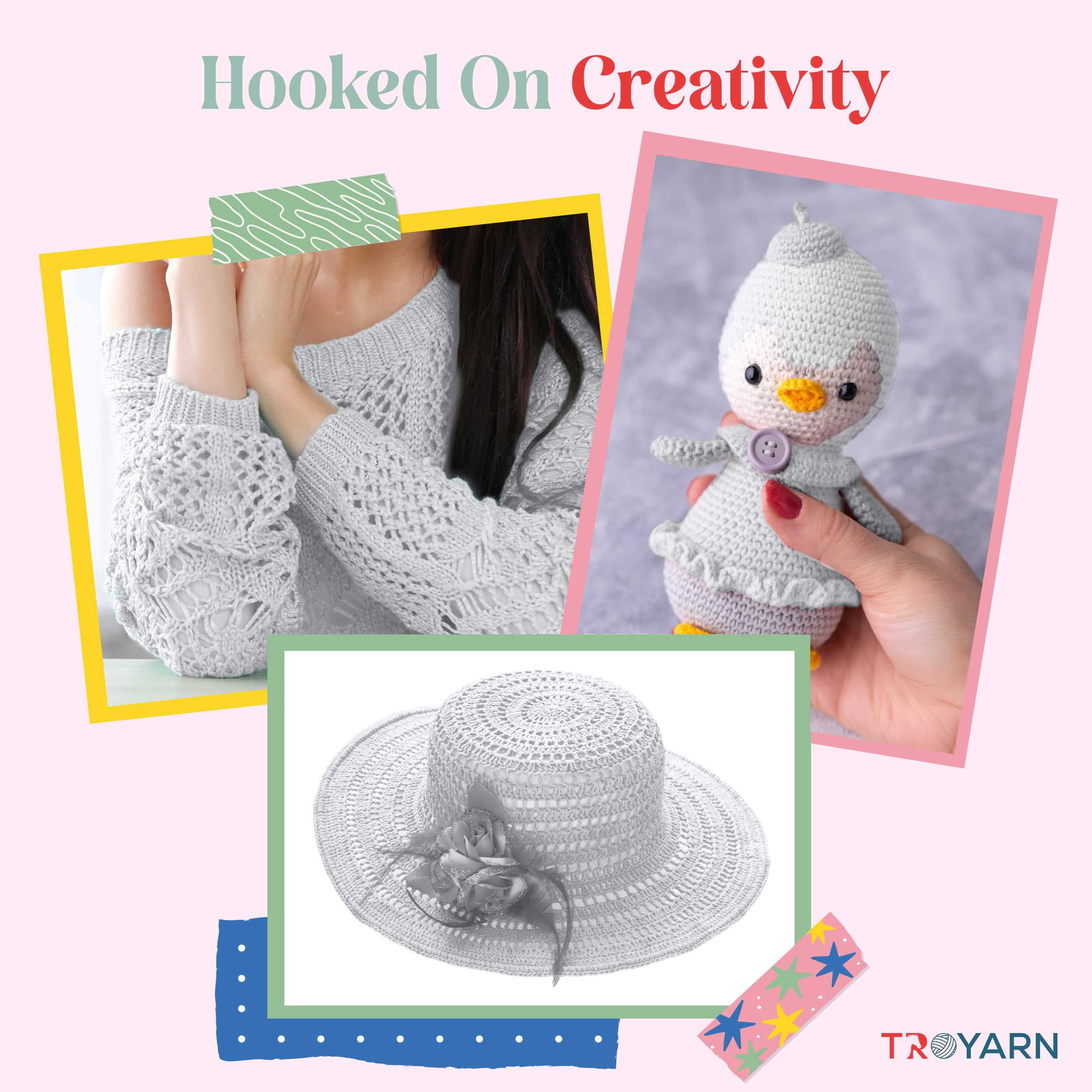 TROYARN Summer (4- Skeins Pack) Silk Effect Hand Knitting Yarn Crochet Art Lace Craft 100% Microfiber Acrylic 4x100 gr (4x383 yds) (105055 - White)