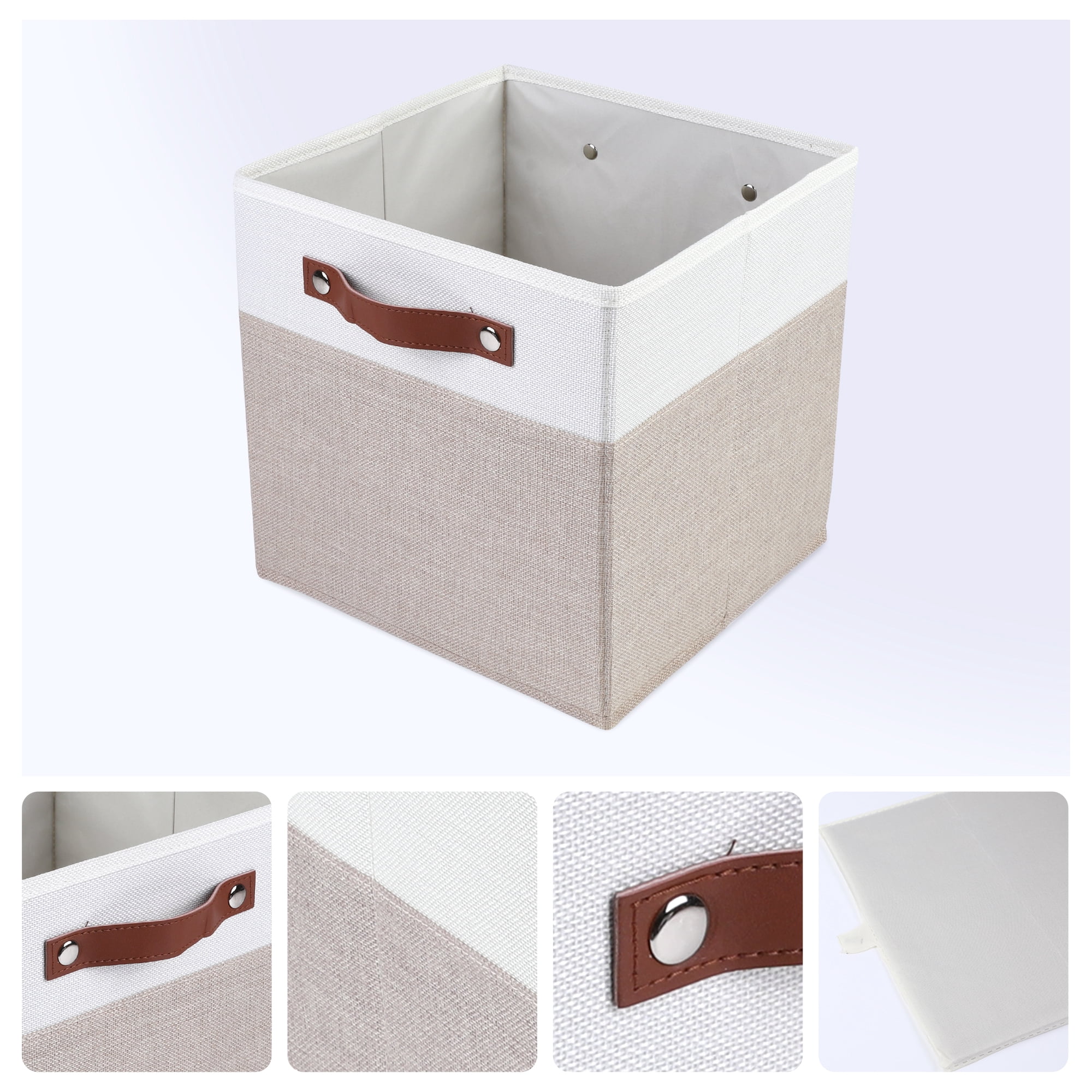 Unique Bargains Storage Cube Fabric Storage Bin with Handles Khaki 11*11*11in