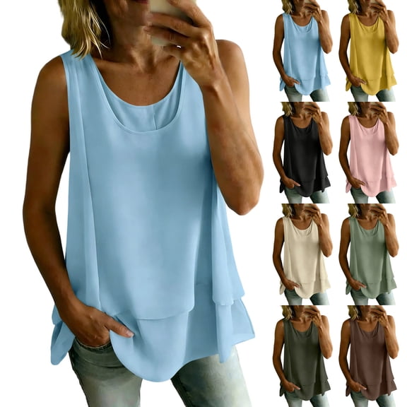 Tank Tops for Women Cotton Linen Round Neck Sleeveless Blouse Button Down Shirts Casual Top