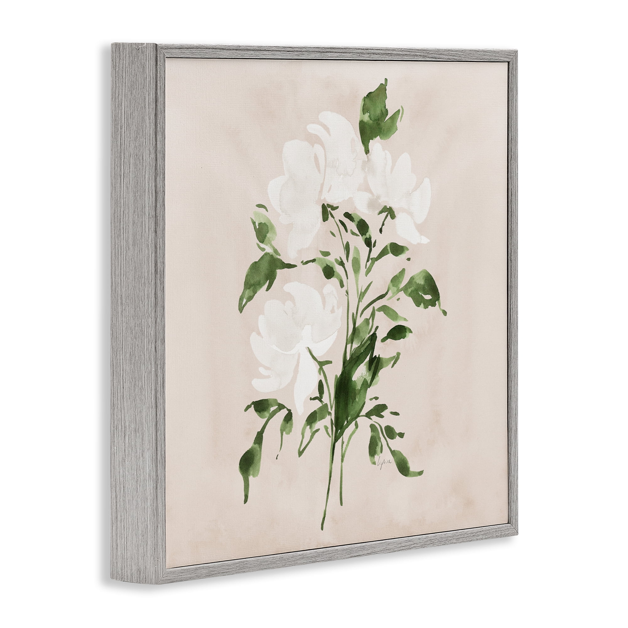 Stupell Industries White On Tan Blossom Gray Framed Giclee Art, design by Lucille Price