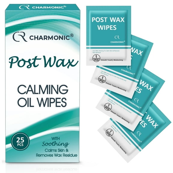 Charmonic 25 Pcs Post Wax Oil Wipes, Wax Remover for Skin Cleanser, Post Wax Care Refill Pack for All Hair Removal Products