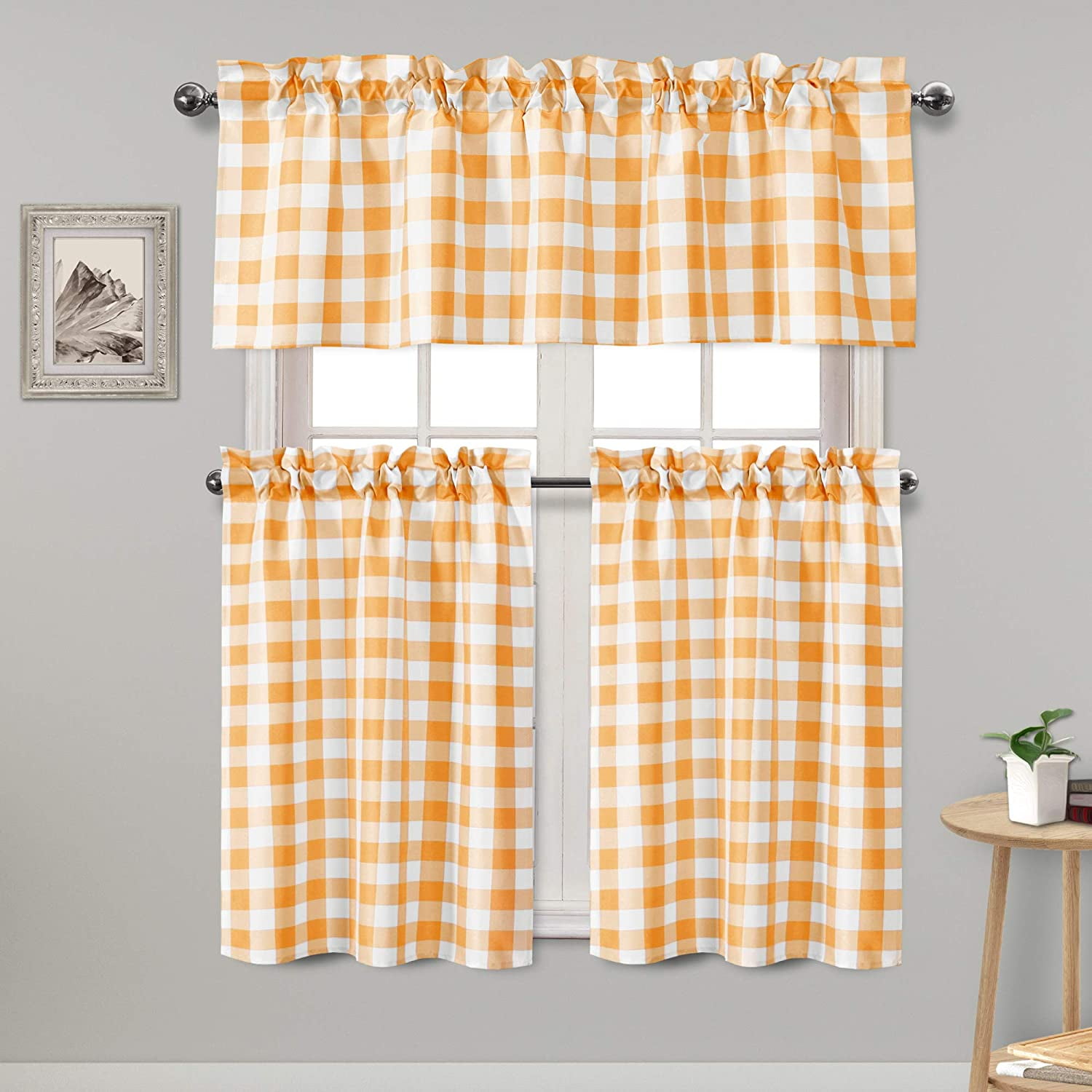 HSDAOCN 3 Piece Semi Sheer Kitchen Curtains Light Filtering Buffalo