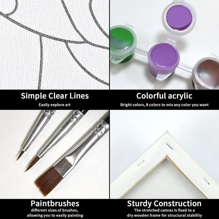 Pre Drawn Canvas for Painting for Kids Adults Paint – 12 Pcs Acrylic  Painting Kit, 4 Canvases 8x10 inches, 3 Pre Drawn Canvas 1 Blank Canva,1  Wood Easel, 6 Brushes, Palette, Color Mixing Chart : : Home