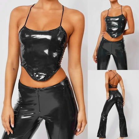 

KUNPENG Women s Ladies Sexy Patent Leather Suspender Bra Underwear One-piece
