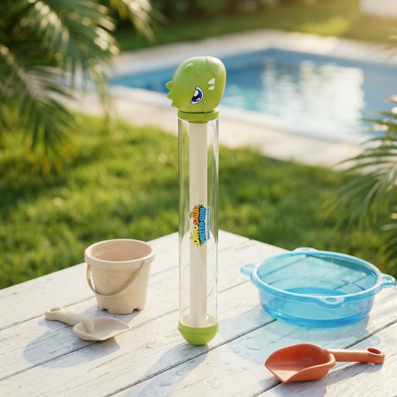 Dinosaur Fireworks Water Gun 11.5 in, Plastic Manual Pump High Pressure Water Gun for Adults, Summer Pool Beach Accessories (4PCS)