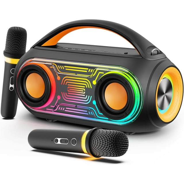 Bocina Bluetooth JYX, Altavoz Portátil Inalámbrico para Fiestas con Deslumbrantes Luces LED, 2 Micrófonos y 6 Modos de Voz, Altavoz Bluetooth, D51-T