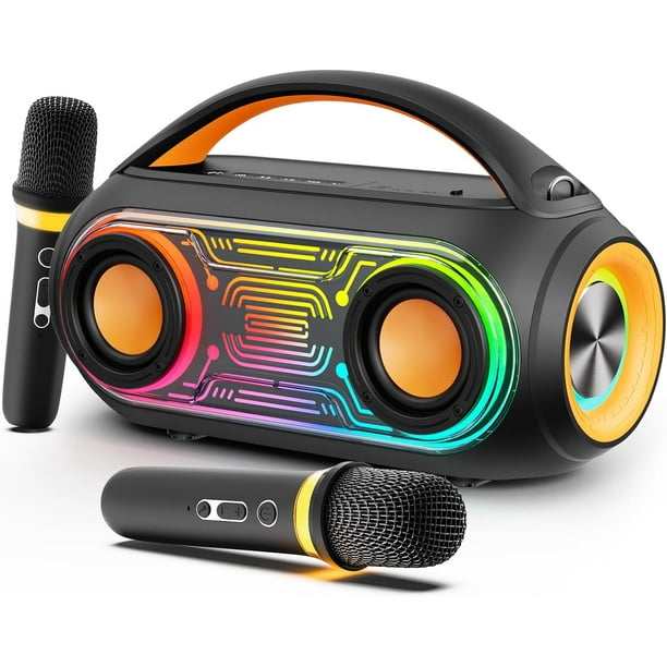 Bocina Bluetooth JYX, Altavoz Portátil Inalámbrico para Fiestas con Deslumbrantes Luces LED, 2 Micrófonos y 6 Modos de Voz, Altavoz Bluetooth, D51-T