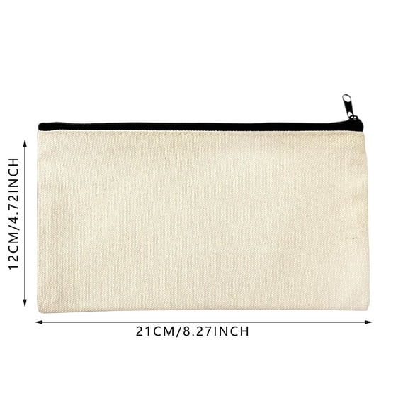 Canvas Pencil Pouch Zipper Case, 1-Pack 5x8 Inch Beige Fabric Storage Bag, for Office Desk Stationery Organizer, bldnkj
