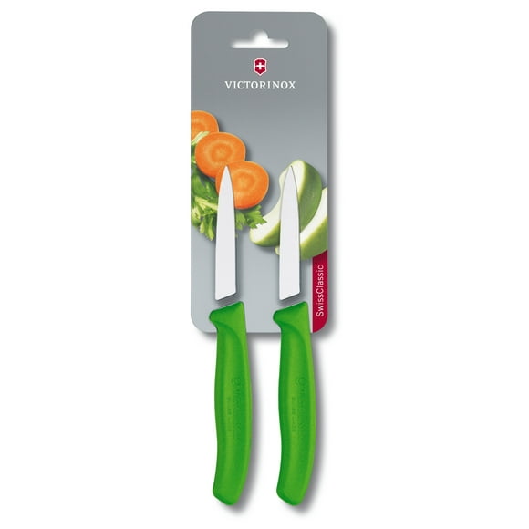 Victorinox Swiss Classic 2 Piece Paring Knife Set Straight Edge Pointed Tip - Green
