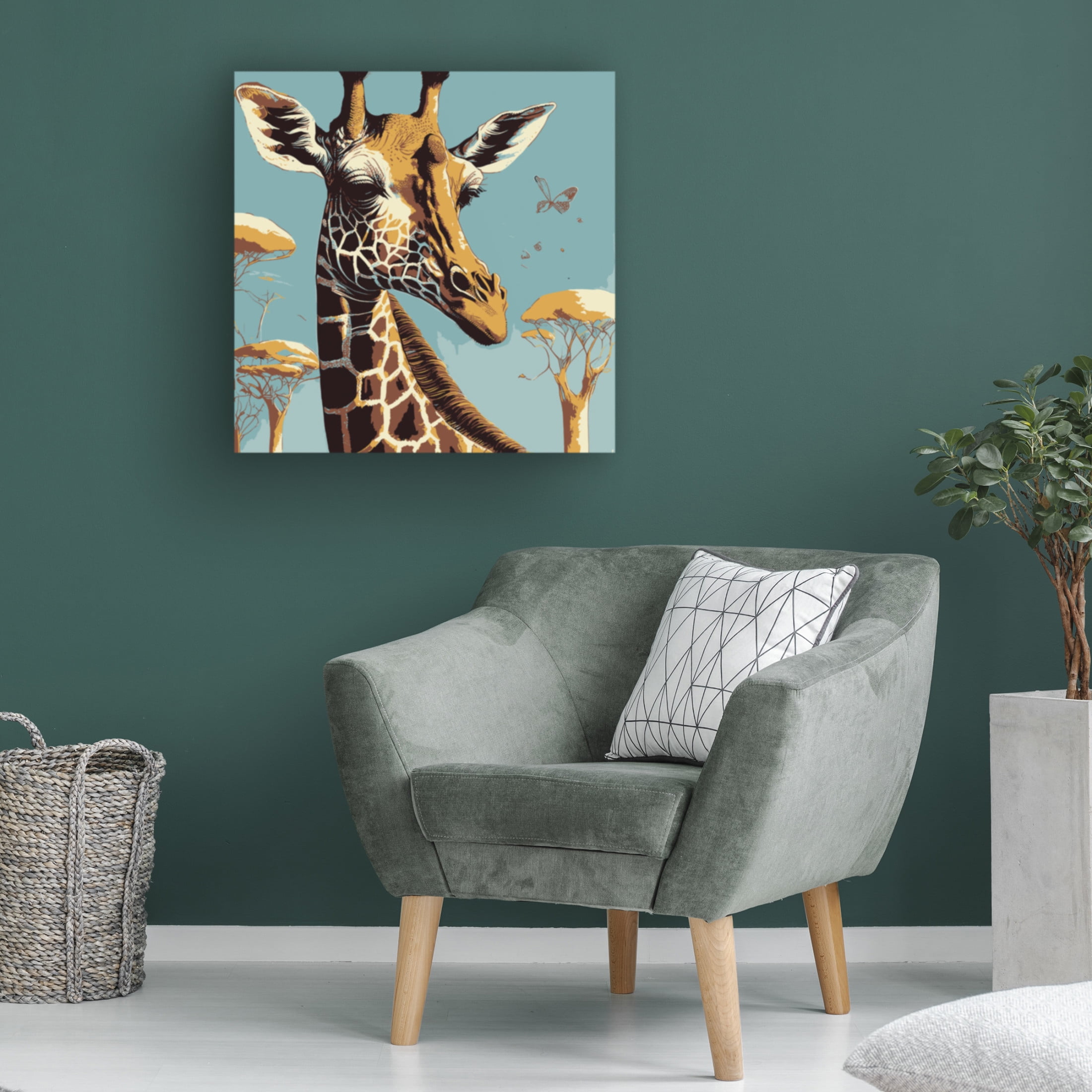 Canvas Wall Art - FootePrint Art 'Giraffe, Beautiful Africa Environment' Wall Art for Living Room, Bedroom, or Office Décor by Trademark Fine Art - 14 x 14 Inches
