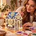 thumbnail image 4 of DIY Light Up Diamond Art Acrylic Cottage, 5D Gem Painting House Ornament with LED Light, Holiday Handmade Craft Decor for Tabletop & Christmas Tree, 4 of 5