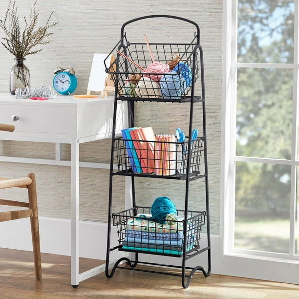 ★ Akari ★ WALLABY BASKET STAND Black SunnyPoint Black 3 Tier Wire Basket Stand | Michaels