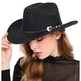 thumbnail image 3 of Sombrero vaquero Bawnhaw Felt Fedora Western para mujeres y hombres, color negro, 3 of 9