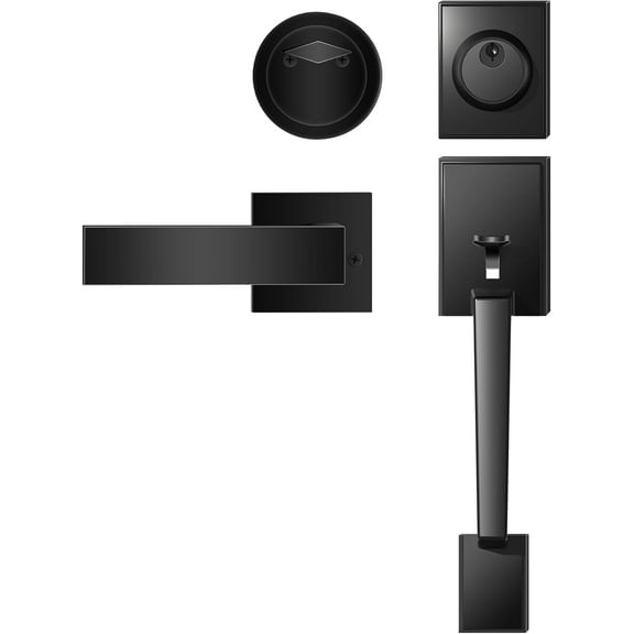 Front Door Handle and Deadbolt Set, Front Door Lock Set, Exterior Door Lock Set, Front Door Handle with Single Cylinder Deadbolt for Exterior Door, Reversible for Right&Left(Matte Black Modern)