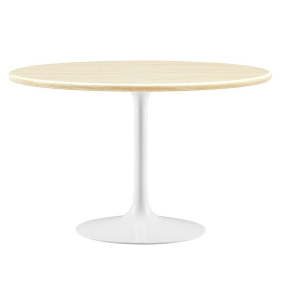 Lippa 48" Round Faux Travertine Dining Table by Modway EEI-6754-WHI-TRA