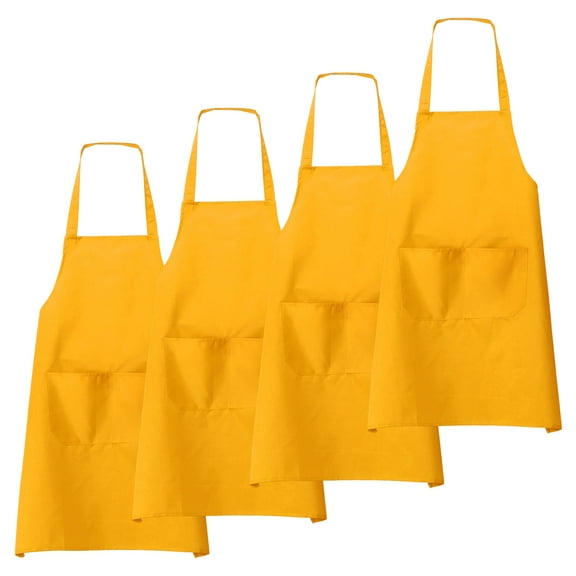 Uxcell 4pcs Bib Apron 70x60cm Unisex Restaurant Kitchen Cooking Aprons, Yellow