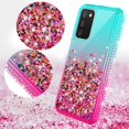 thumbnail image 3 of Liquid Quicksand Glitter Cute Phone Case for Samsung Galaxy A03S Case for Girls Women Clear Bling Diamond Phone Case Cover - Pink/Teal, 3 of 5