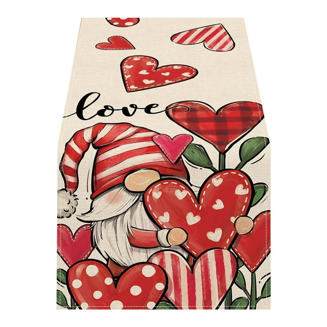 Home Decorations for Living Room,Romantic Heart Table Flag,Versatile Linen Table Runner for Valentine's Day Wedding Anniversary Dinner Party Tabletop Decor,4 Sizes Available