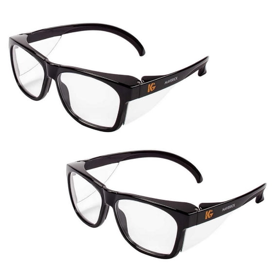 Maverick Safety Glasses, Black, Polycarbonate Frame, Clear Lens