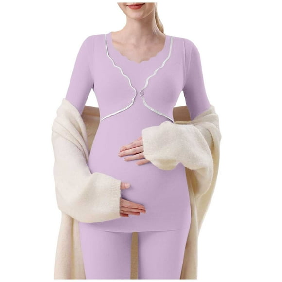 Women Pregnancy Outfits Cozy Velvet Nursing & Maternity Top Pullover Long Sleeve Crew Neck Shirts Solid Color Plush Inner Shirt with Shelf Bra Warm Bump Friendly Essential Homewear