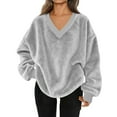 thumbnail image 2 of UQJfacai Womens Sweatshirt Double Fuzzy Fleece Soft Winter Warm V Neck Pullover Sweater Cozy Oversized Long Sleeve Casual Tops, 2 of 8