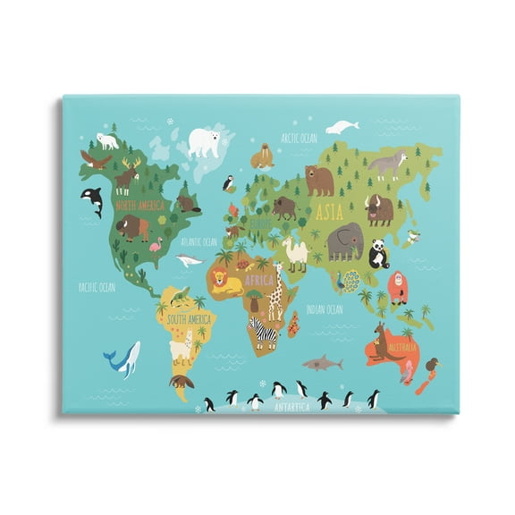 Stupell Industries Country Animals World Map Continents Wildlife Diagram Graphic Art Gallery Wrapped Canvas Print Wall Art, Design by Abi Hall