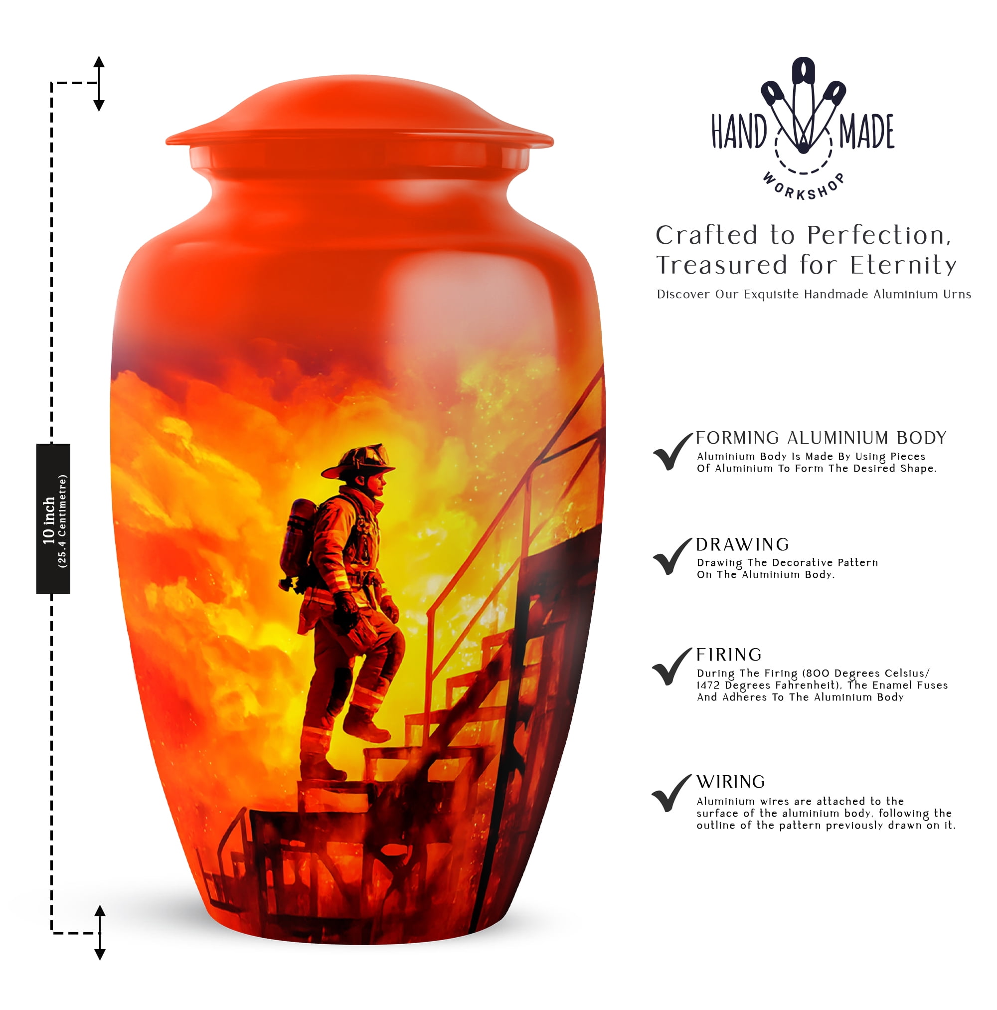 Fire Fighter Cremation Urn For Adult Women, 1 Large & Small Keepsake Urn For Human Ashes Set Of 4, Human Urns For Ashes Adult Female, Burial Urns For Cremated Remains, 10&3 Inch