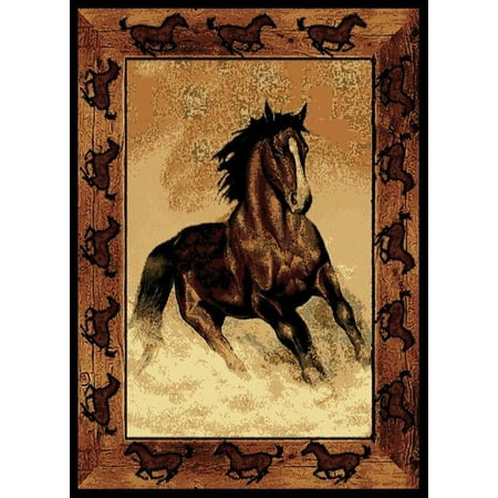 Designer Rectangular Area Rug Designer Home Epoch Area Rugs - 910-06930 Novelty Black Stallion Horses Cowboy Ranch Rug 5' 3