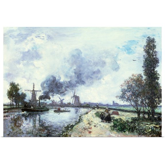 Great BIG Canvas | Rolled Johan-Barthold Jongkind Poster Print entitled Dutch Landscape with Windmills, 1868