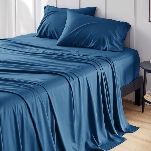 Juego de sábanas para cama, tamaño king, rayón, bambú, color azul pavo real