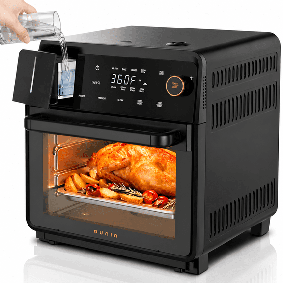 OUNIN 16 QT Air Fryer Toaster Oven Combo, 11-in-1 Countertop Convection Steam Oven with Bake Roast Dehydrate Dual Cook Self-Cleaning Function for Family Meals
