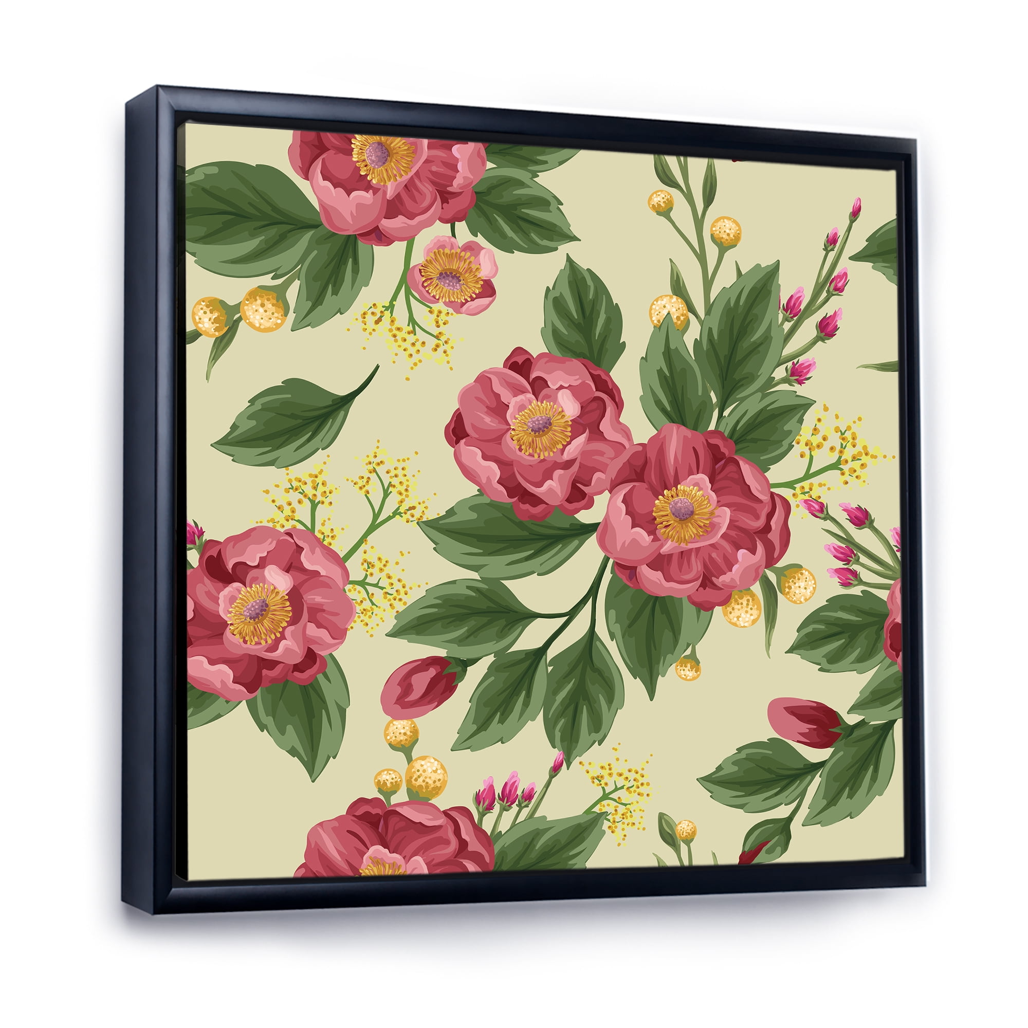 Designart 'Vintage Sweet Peas and Peonies On Beige' Traditional Framed Canvas Wall Art Print