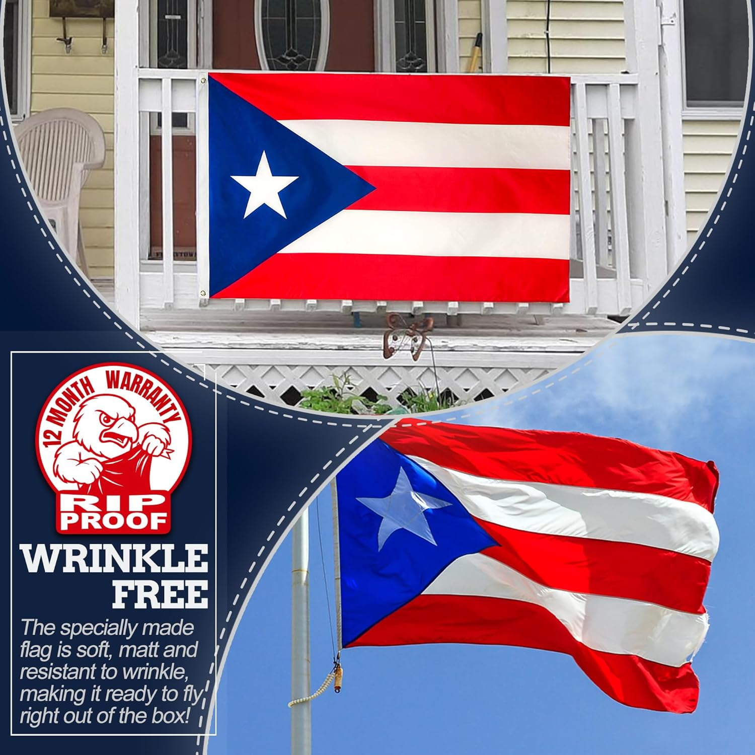 Anley Rip-Proof Technology Double Sided 3-Ply Puerto Rico Flag 3x5 Foot - Puerto Rican National Flags