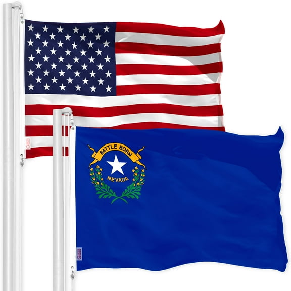 G128 Combo Pack: American USA Flag 3x5 Ft & Nevada Flag 3x5 Ft, Both Printed 150D Polyester, Indoor/Outdoor, Brass Grommets
