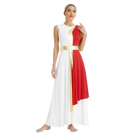 YONGHS Womens Praise Dance Dress Sleeveless Asymmetrical Worship Lyrical Dance Costume Red XXL