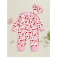 thumbnail image 4 of Coduop Baby Girl Jumpsuit Bow Print Zip-up Round Neck Long Sleeve Romper Headband, 4 of 9