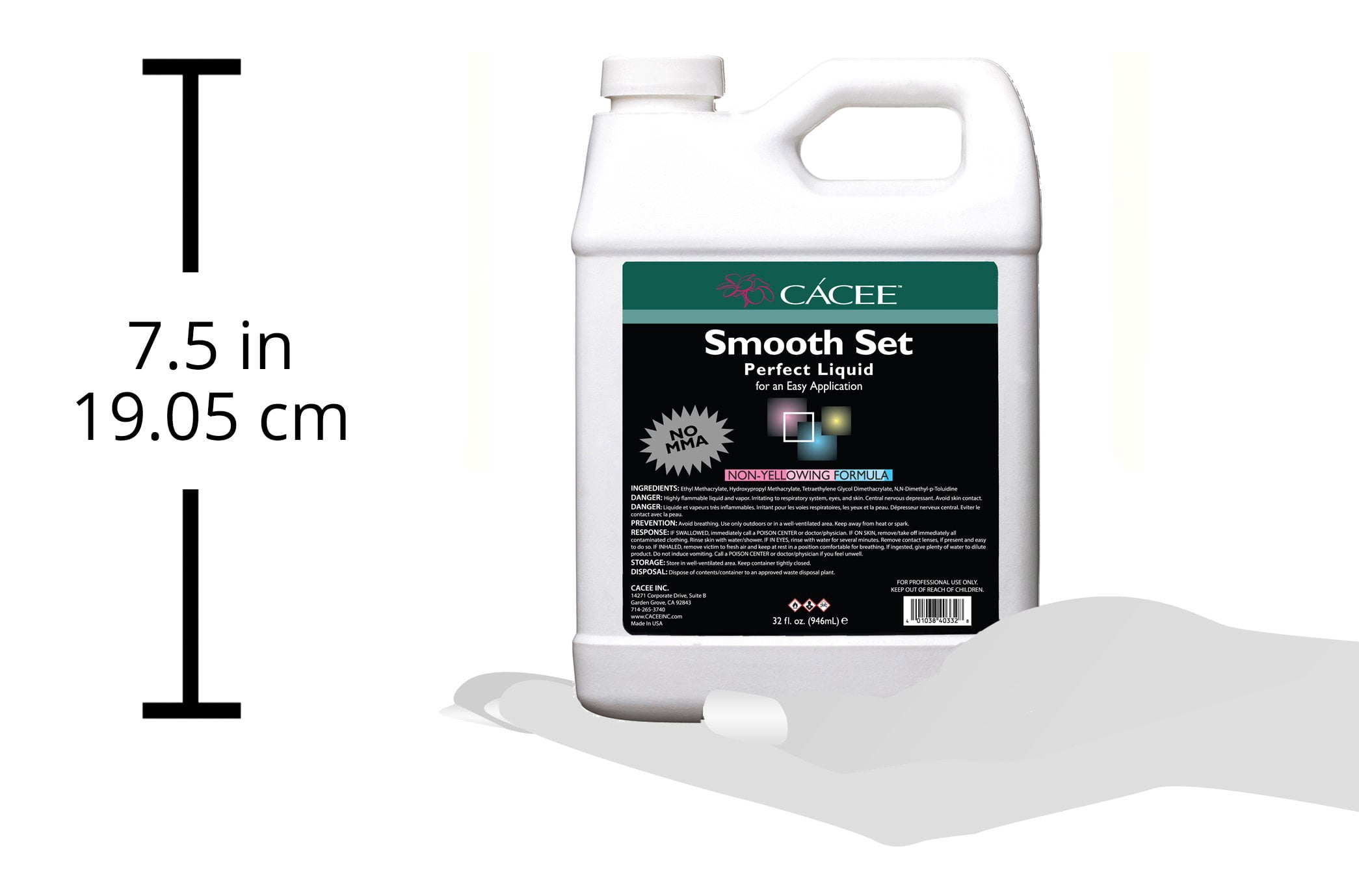 Smooth Set Perfect Acrylic Nail Liquid by Cacee, Acrylic Monomer That Protects and Enhances Nails, Professional and Flexible Non-Yellowing Formula, Does Not Contain MMA, Self-Leveling (32 oz)
