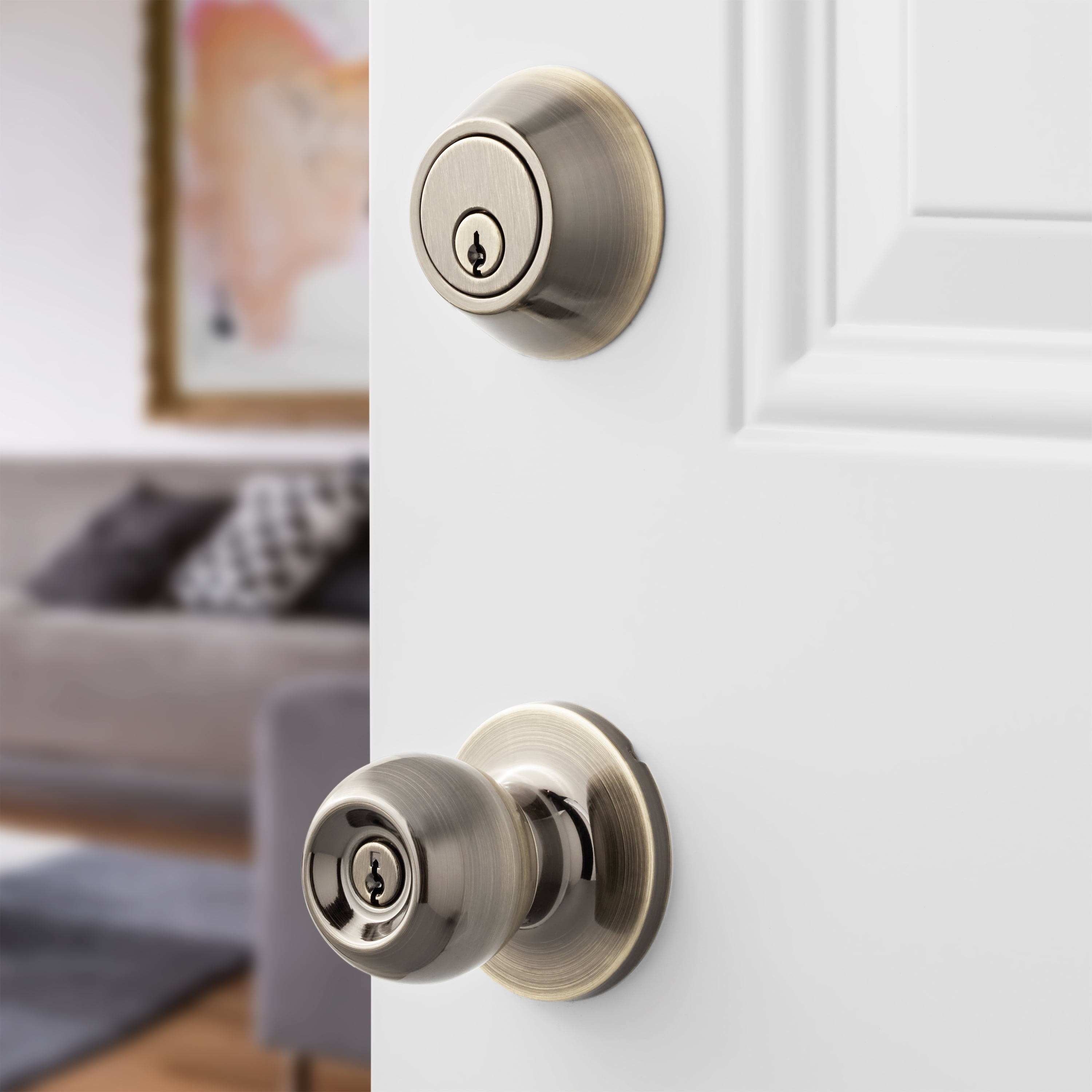 Hyper Tough Ball Combo Twin Pack Antique Brass (2 Entry Doorknobs + 2 Deadbolt Locks)