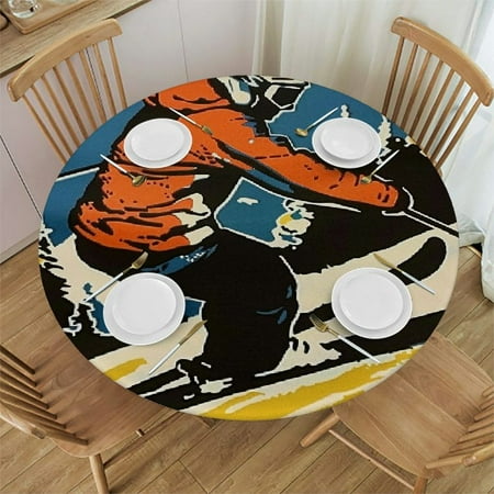 

Orinice Skiing Winter Silk Screen Round Table Cover Stain Resistant Washable Indoor Outdoor Tablecloth Kitchen Dining Wedding Parties 100% Polyester Fiber 54-58