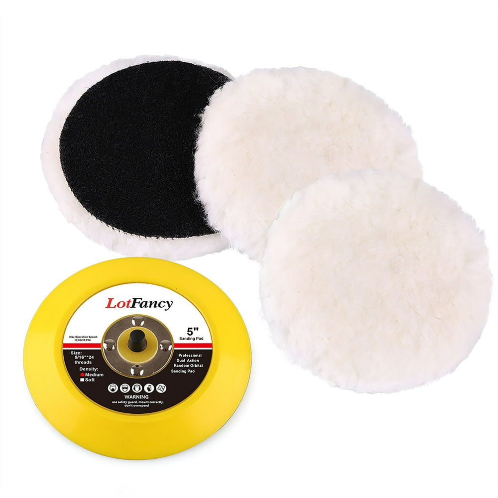 5Inch Wool Polishing Pads and Hook and Loop Backing Pad Kit LotFancy