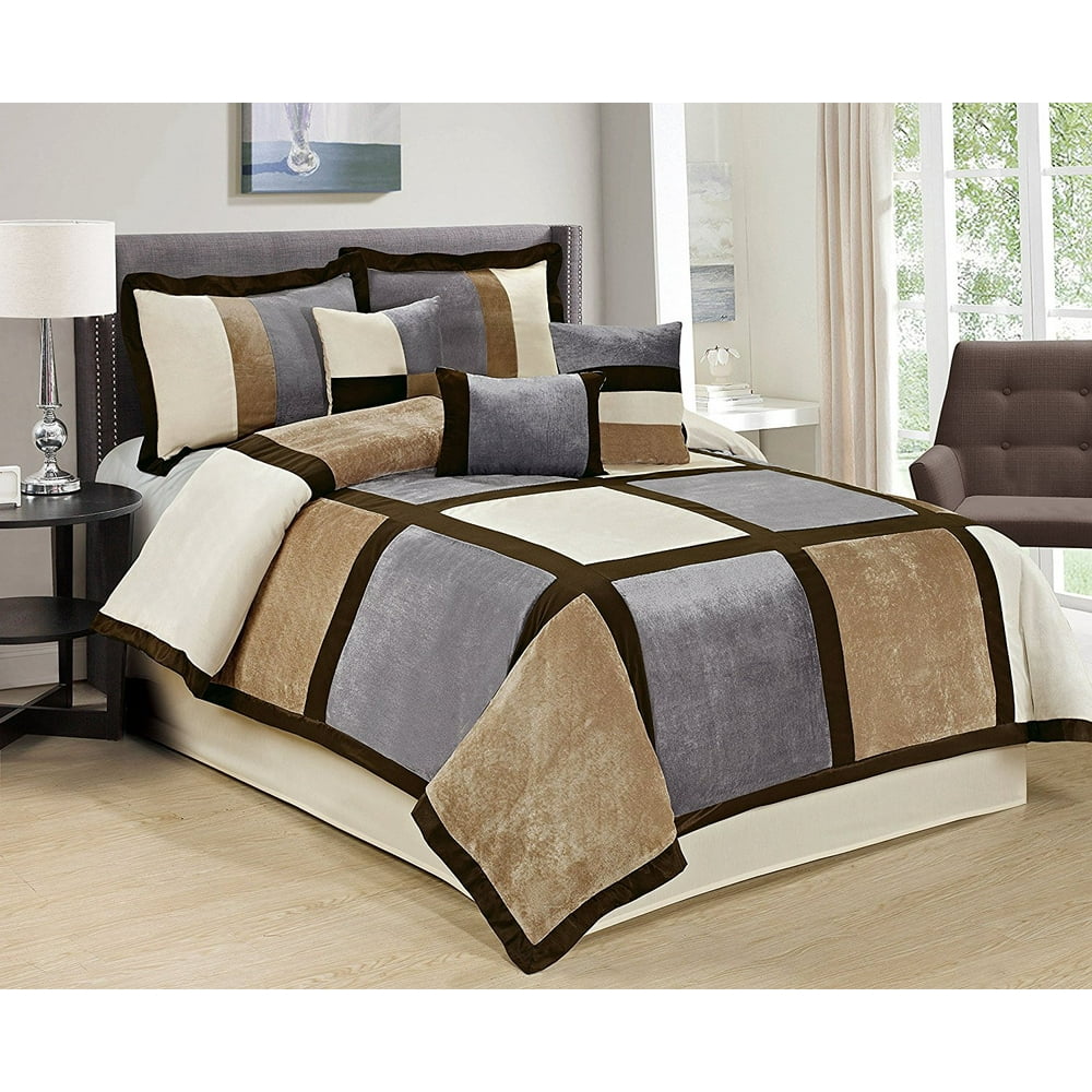 Ujnique Home 7 Piece BRANDY big square Clearence patchwork Comforter