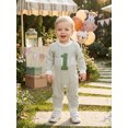 thumbnail image 5 of RUINIXCW Baby Boy First Birthday Outfit Romper Infant Boys 1st Birthday One Years Old Clothes Letter Embroidery Long Sleeve Waffled Striped Jumpsuit, 5 of 10