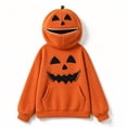 thumbnail image 7 of Halloween Hoodies for Women Oversized Pumpkin Face Print Pullover Sweatshirt Orange Hoodie with Pockets & Pumpkin-Shaped Hood, 7 of 7