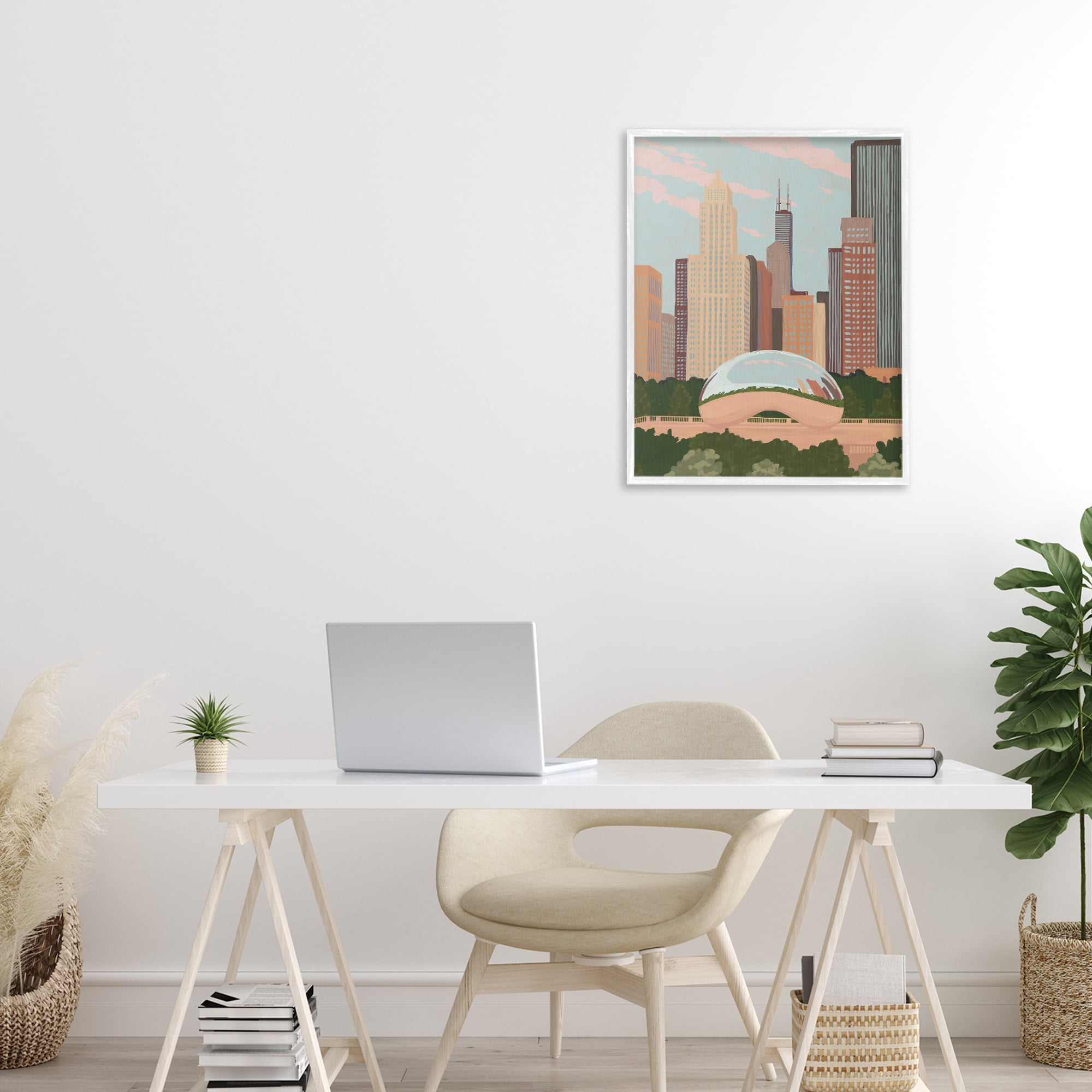 Stupell Industries Chicago Bean Cityscape White Framed Giclee Art, design by Veronica Lara