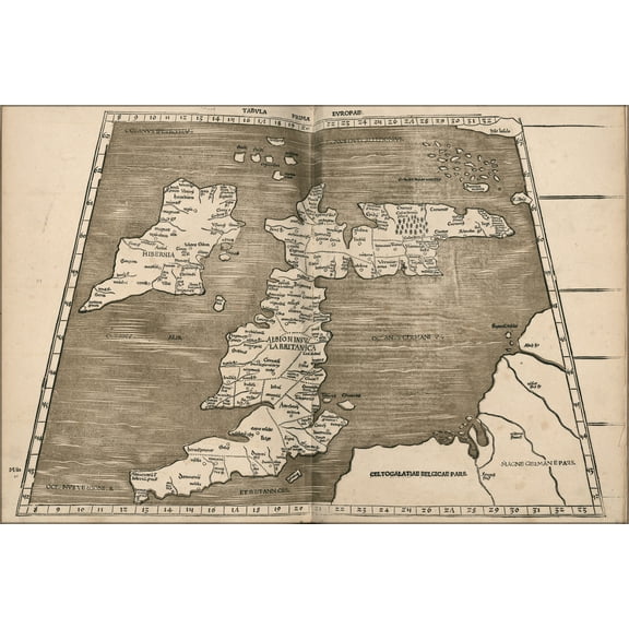 24"x36" Gallery Poster, Ptolemy map of great britain 2nd century