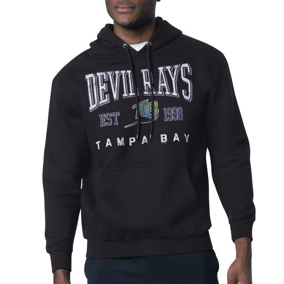 Men's-Starter  Black Tampa Bay Rays Distressed Fleece Pullover Hoodie